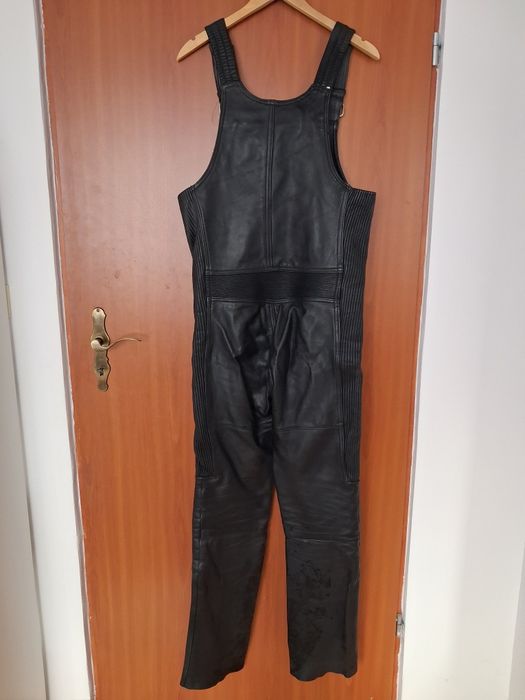 Skórzane spodnie motorowe z szelkami