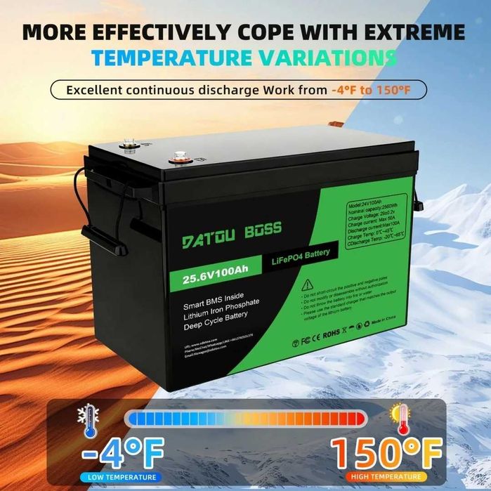 Акумулятор DATOUBOSS 24V 100Ah LiFePO4 з BMS 100A 2560Wh BMS 100A