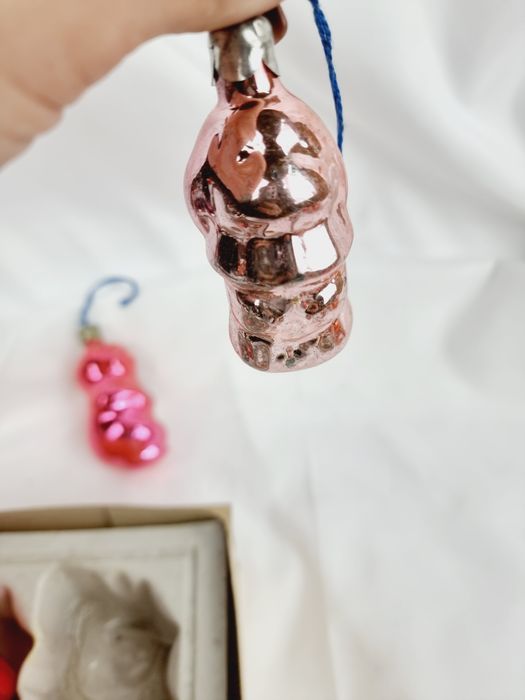 6 bombek szklanych z czasów PRLu kształtki ozdoba świąteczna