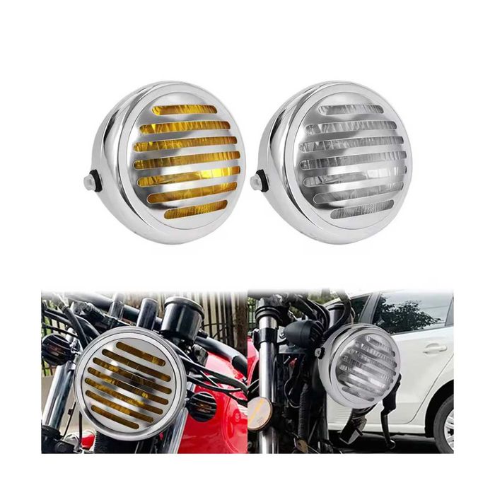 Farol frontal redondo retro com grelha metálica