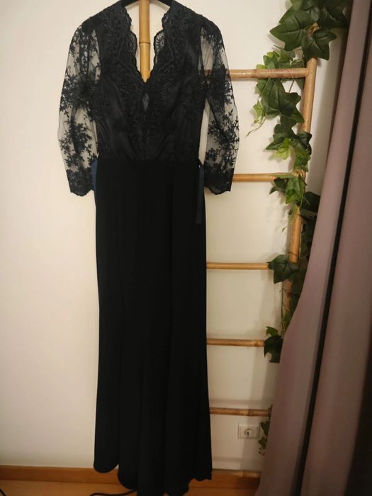 Vestido festa/cerimónia/gala azul-marinho - tamanho S
