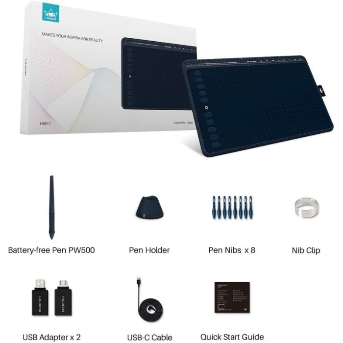 Новий Huion HS611 space grey/coral red/Starry blue Графічний планшет