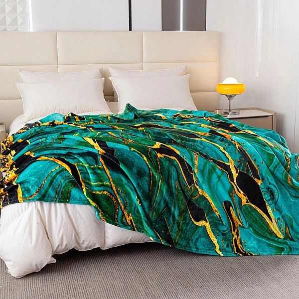 KOC NARZUTA 160x200 na łóżko kapanę MIKROFIBRA Inger ZIELONY marmur