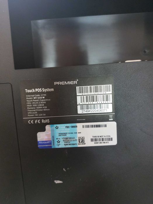 PC POS TPV KT-116W 11.6" Touch/J4125/8GB/SSD128GB/VFD/Impres