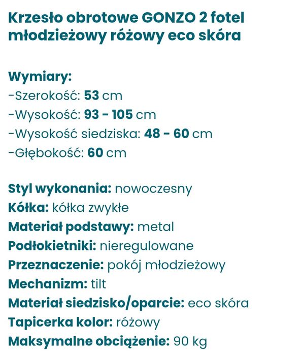 Krzesło obrotowe GONZO różowe