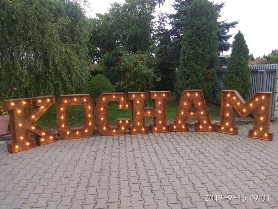 Sprzedam napis KOCHAM w stylu rustykalnym, na wesela, plenery 100cm