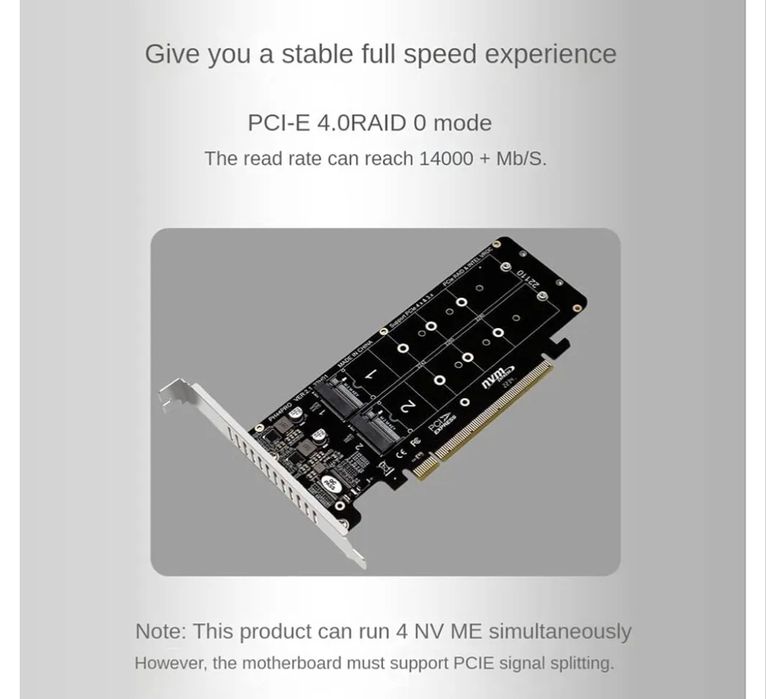 Adapter M.2 NVMe PCIe 4.0 x16 na 4x Dysk SSD | NOWY | PH44PRO