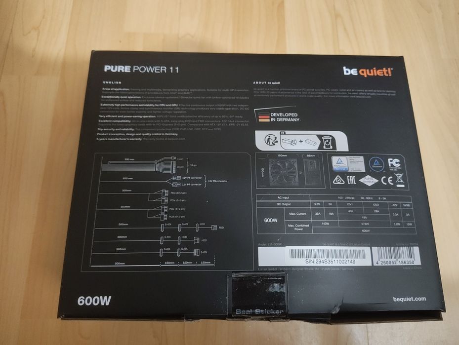 Zasilacz Bequiet pure power 11 600w 80 gold plus