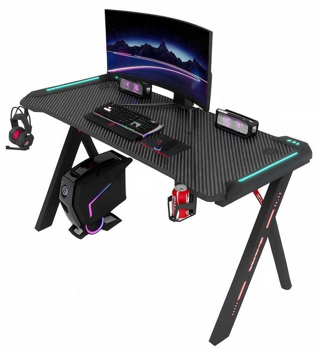 Biurko Gamingowe Komputerowe Stół dla Gracza Nowoczesne LED 140cm BG03