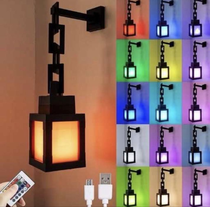 Lampka Nocna LED Piksel Styl RGB 16 Kolorów Dekoracja USB Minecraft