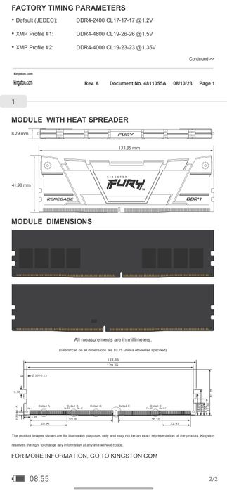 Kingston FURY 16 GB (2x8GB) DDR4 4800 MHz Renegade Black! НОВА!