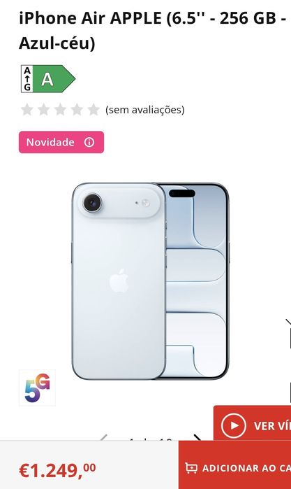 iPhone 17 Air 6.5" 256GB Azul Selado  C/Garantia Aceito Retomas