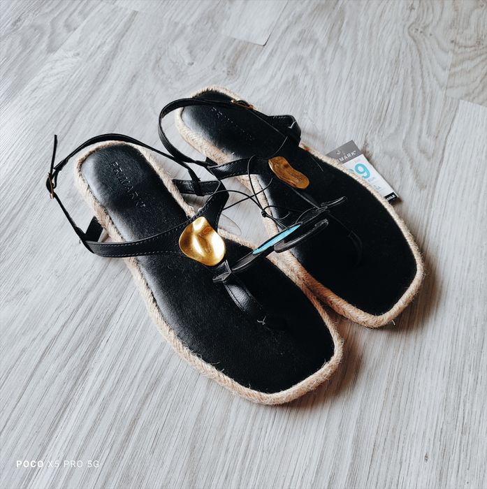 Nowe czarne buty sandały damskie ze złotą blaszką Primark 39