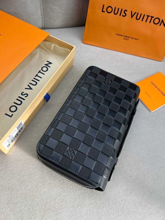 Кожаный органайзер Louis Vuitton черный кошелек Луи Виттон клатч k425