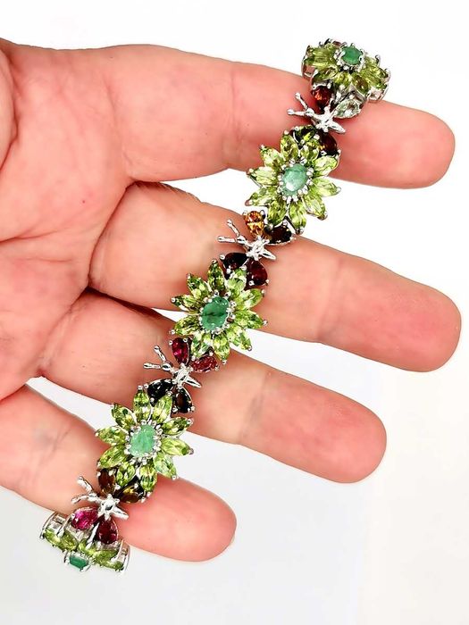 bransoletka srebro 925 szmaragdy oliwiny certyfikat