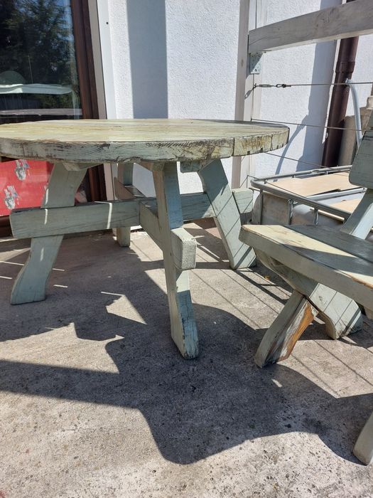 Komplet ogrodowy Miłosz niebieski stół 110cm 4 krzesła