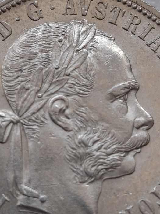 Srebrny 1 Floren 1890 Austro-Węgry – Franciszek Józef I Bardzo ładny stan Srebro