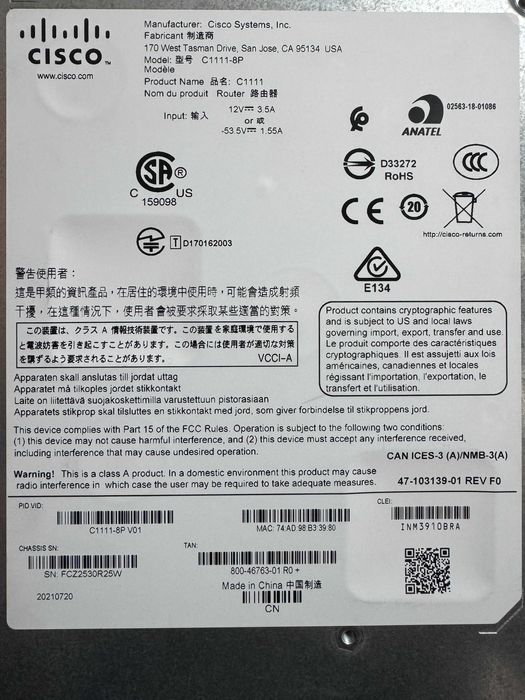 Маршрутизаторы Cisco ISR C1111-8P(Permanent лицензии) безнал/гарантия