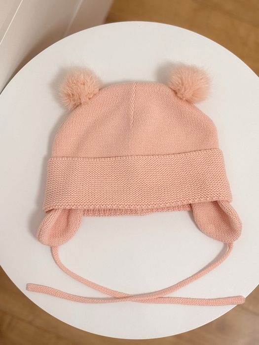 Шапочка зимова з вушками на флісі 86 12-18 міс рожева H&M