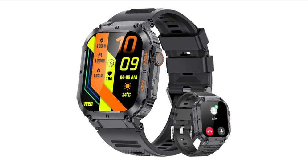 LIGE Męski smartwatch wojskowy z funkcją telefonu ekran dotykowy HD