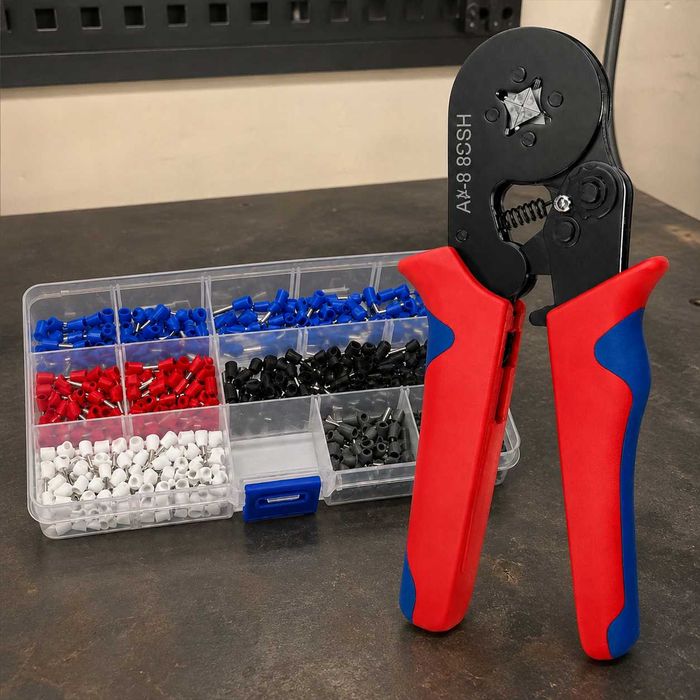 NOWA Zaciskarka do Tulejek Praska do Przewodów 0,25–10 mm² Zestaw 500 Tulejek Kablowych Organizer Konektory Praska do Kabli Tulejki Zaciskowe FV