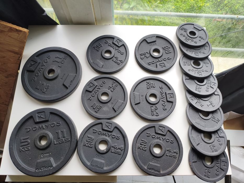 30 kg discos de 2 - 5kg  6 - 2kg 8- 1kg