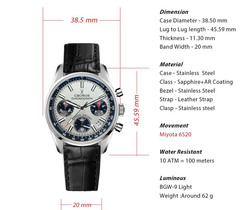 Zegarek Cronos chronograf, L6035, stan idealny