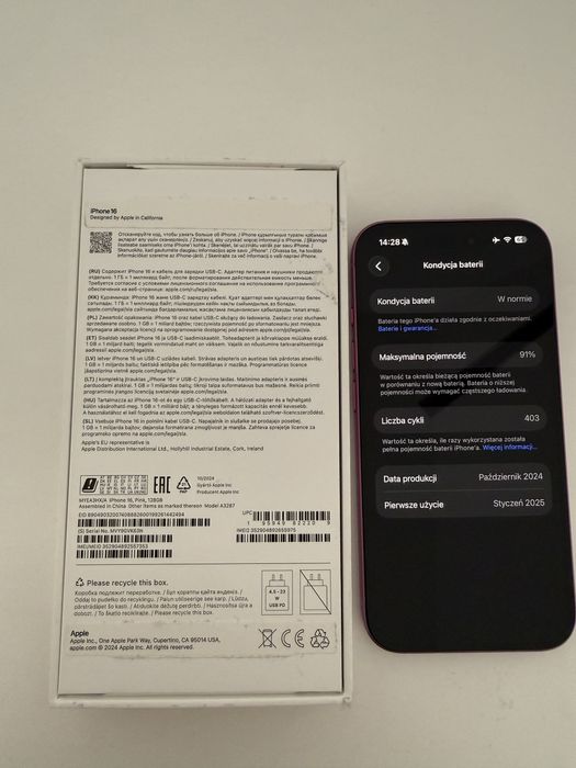 iPhone 16 Pink, 128GB , Różowy. Idealny !
