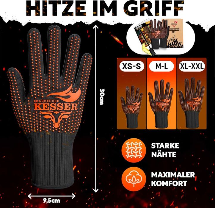 Rękawice ochronne do grilla kominka czarno szare M/L