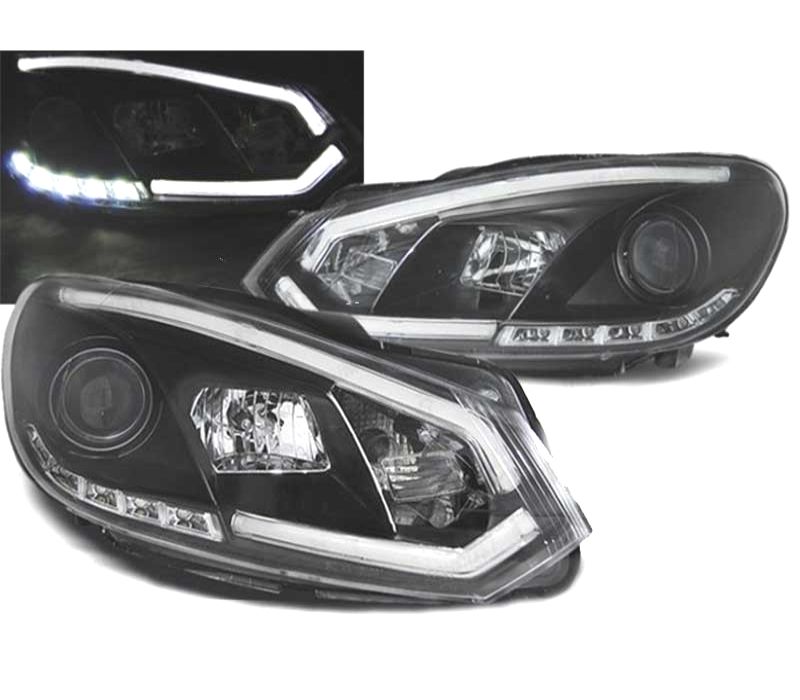 FAROIS FRONTAIS VOLKSWAGEN VW GOLF 6 08-12 TUBE LIGHT FUNDO PRETO