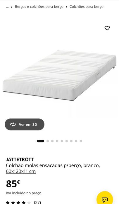 Vendo berço Ikea SUNDVIK com pouco uso + colchão para o berço e todos os lençóis, resguardos e proteções