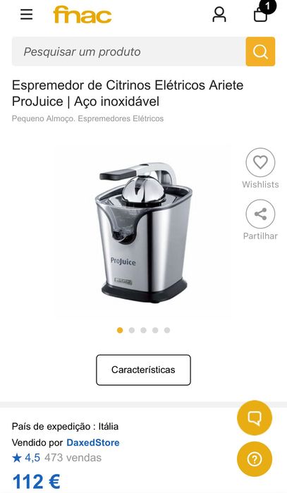 Espremedor de citrinos elétrico marca ARÍETE - NOVO