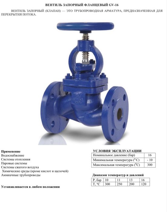 Вентиль запорный фланцевый GV-16, DN15.