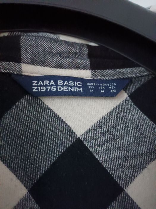 Długa koszula w czarno białą kratę Zara M