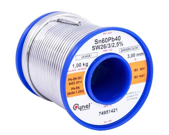 Ціна знижена!!! Припій Cynel Sn60Pb40 3mm 3 мм (катушка на 1кг) Poland