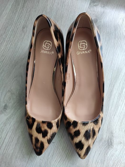 ## NOWE szpilki buty na grubym obcasie brązowe panterka roz.38 39 ##