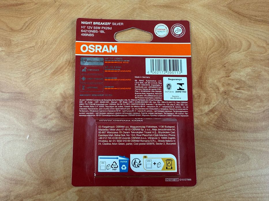 2 unid. Lâmpadas Farois Osram H7 Night Breaker Silver **novas**
