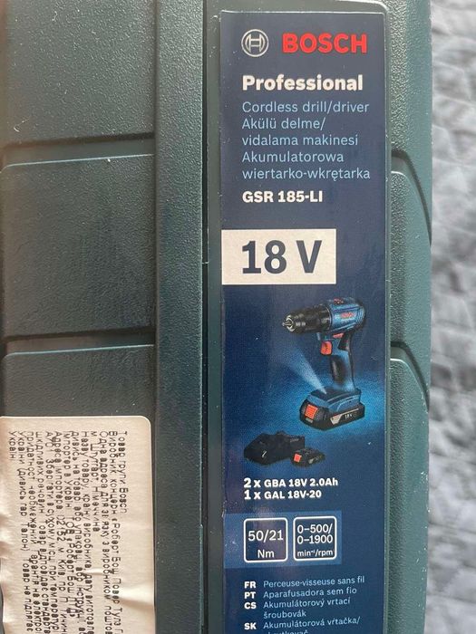 НОВИЙ Акумуляторний дриль-шурупокрут Bosch GSR 185-Li Professional, 2 акб 18V 2 Ah