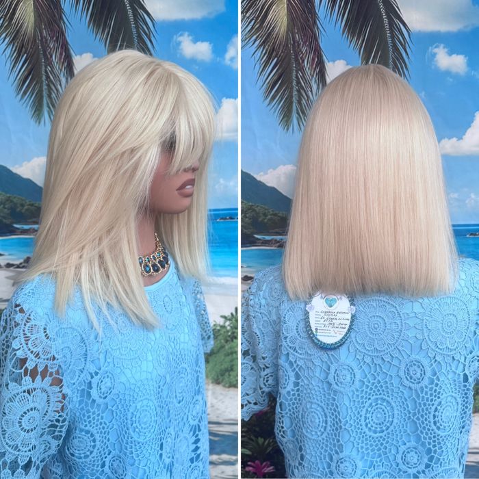 Натуральный парик с чёлкой шёлк кожа славянка детский волос блонд люкс