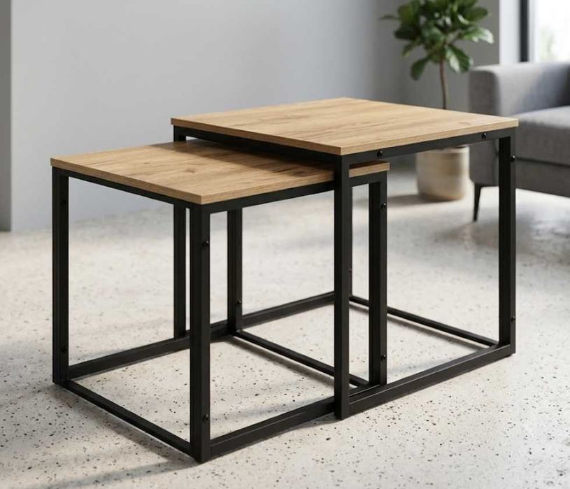Zestaw Stolik Kawowy Ława 2w1 Loft Industrial Kwadratowy Płyta Laminowana Craft