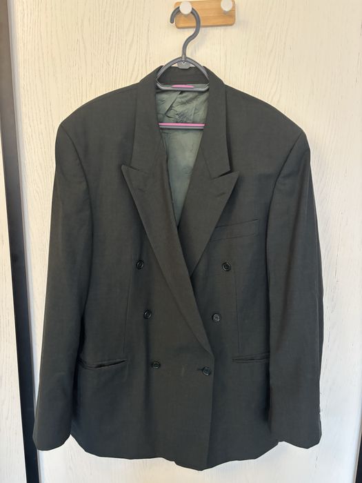 Hranatowo-szara dwurzedowa marynarka welniana styl vintage