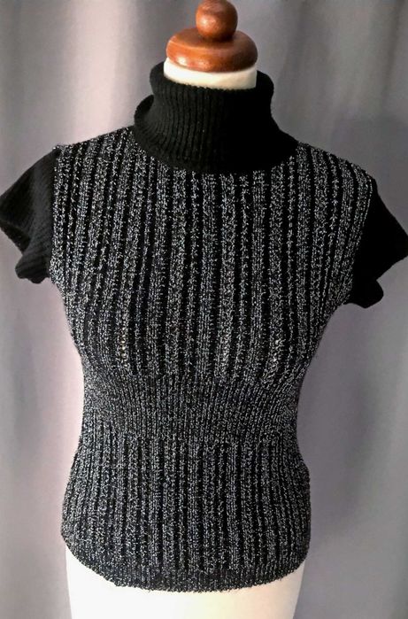 Golf połyskujący srebrny sweterkowy ażurowy Przedwiośnie