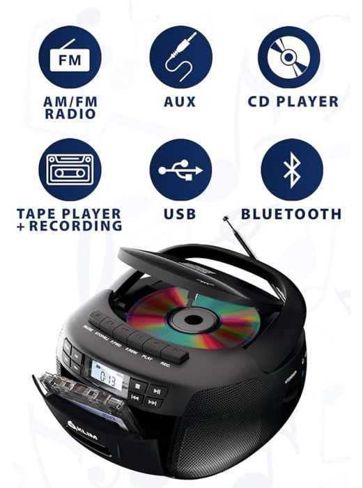 Новий Bluetooth CD-бумбокс KLIM + Касетний магнітофон (USB, AUX, Радіо)