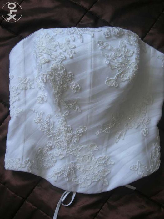 Biała UNIKATowa z trenem gorset falbany suknia ślubna r. 34/36