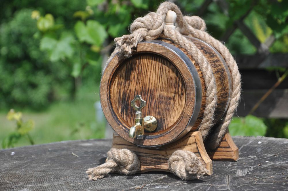 Beczka Dębowa 5L | Whisky • Bimber • Wino • Nalewki | Gwarancja | Opalanie | Sznur jutowy | Grawer |
