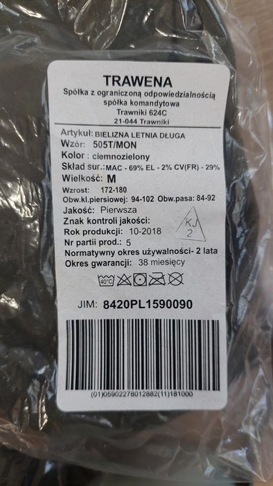 Bielizna letnia długa wz 505T/MON rozmiar M