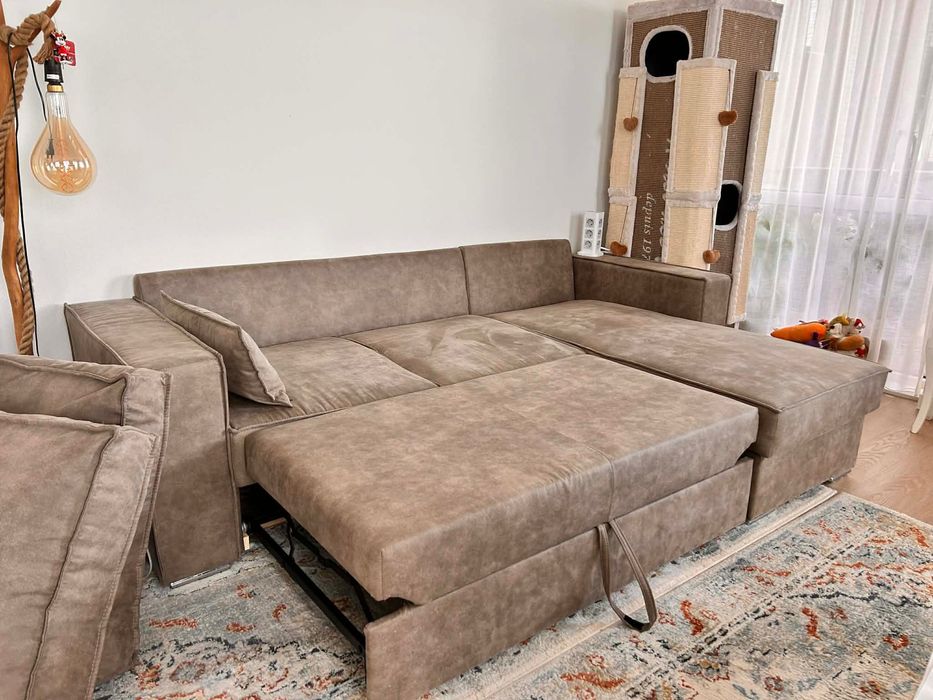 Narożnik z funkcją spania i pojemnikiem bardzo dobry stan