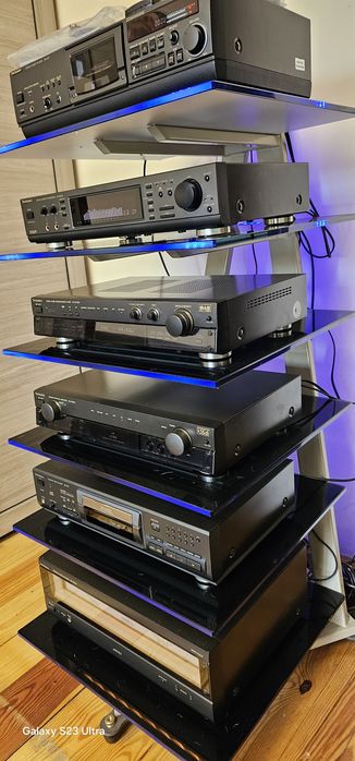 Technics-wzm.dwudzielony, zestaw audio, deck RS-A7, wieża 6-el.,4 piloty-bdb.stan