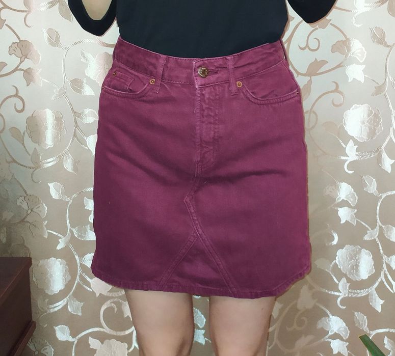 Джинсовая трендовая юбка юбочка бордовая New Look Denim