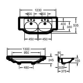 Podwójna umywalka Roca Cosmos 130cm + meble łazienkowe zestaw NOWE